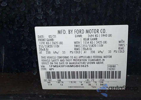 2021 Ford Explorer Limited z USA, uszkodzony, nr VIN 1FMSK8FH6MGB03625